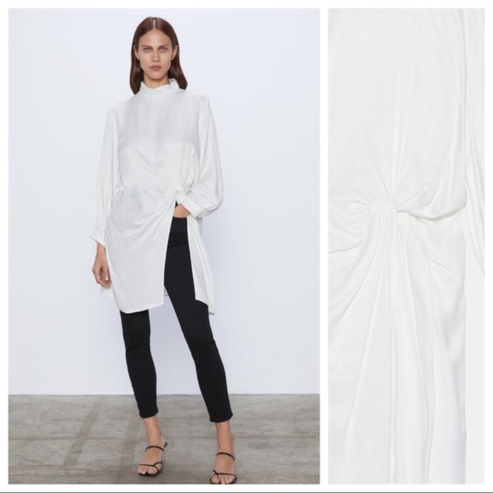 ZARA | BLOUSE WITH FRONT KNOT WHITE